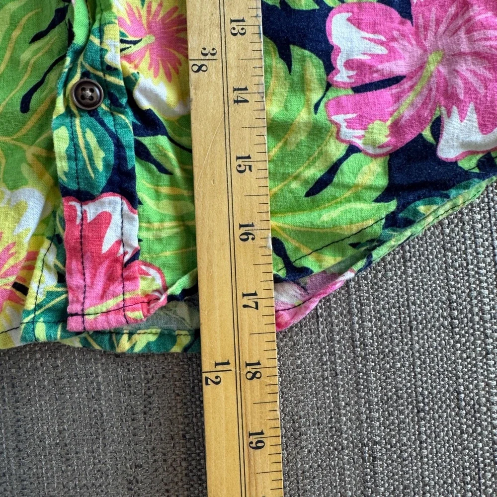 Gymboree Boys 4T Tropical Hibiscus Linen Blend Button Down Shirt Navy Pink Green